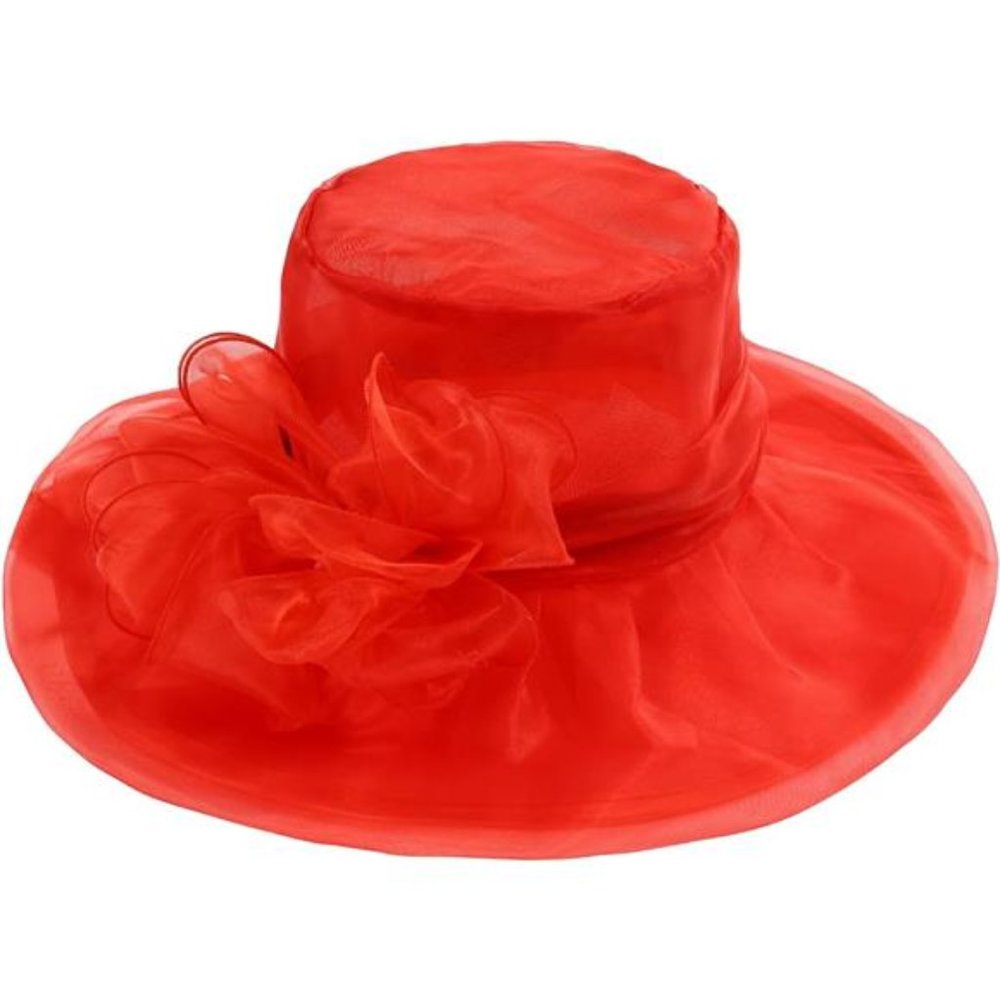 Women Girl Tea Party Fascinator Hat Organza Veil Dress Hat Cap, Red